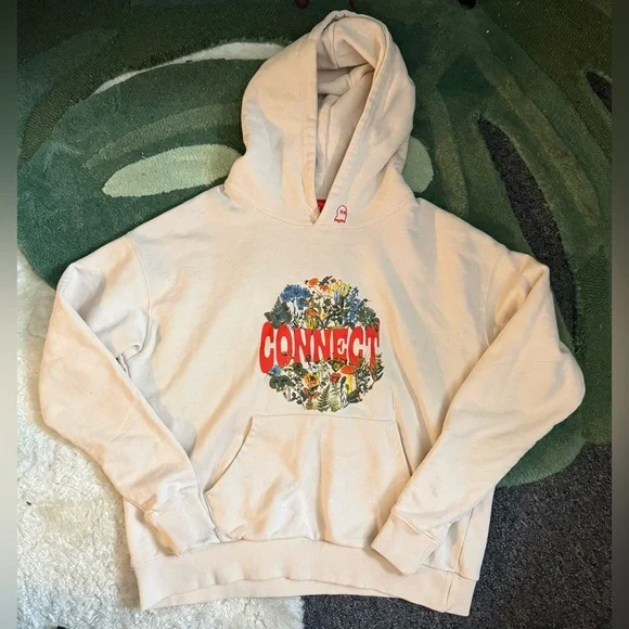 LONELY GHOST “Connect” Butterfly Heavyweight Hoodie (Cream) - Size Small - Picture 1 of 5